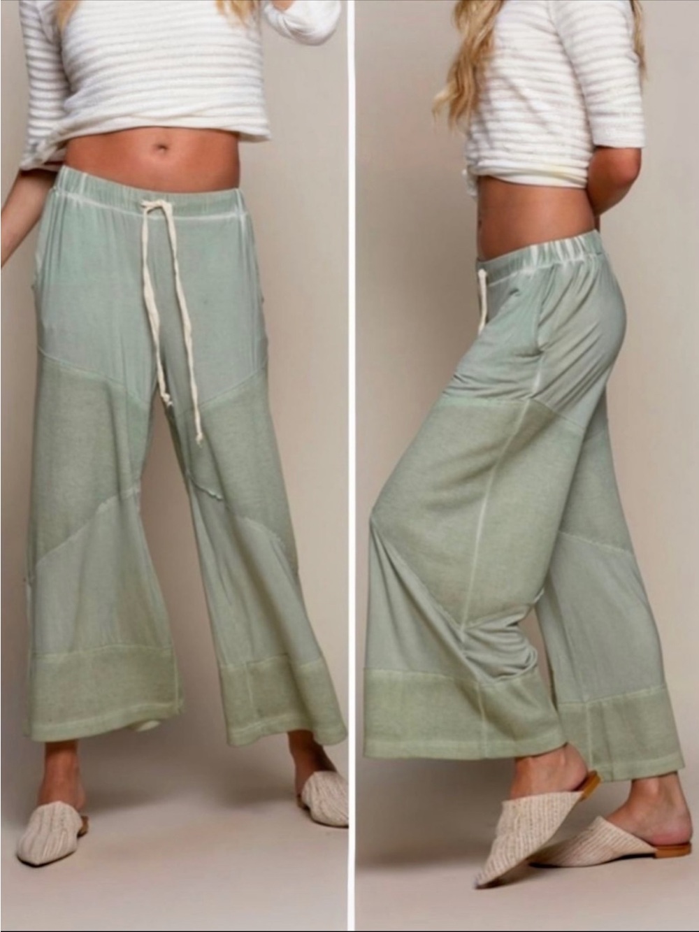 POL Sage Green Wide Leg Culotte Drawstring Pants M/L NWT - Picture 4 of 14